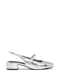 Discount Therapy Shoes Becker Slingback Heel Cracked Metallic Silver