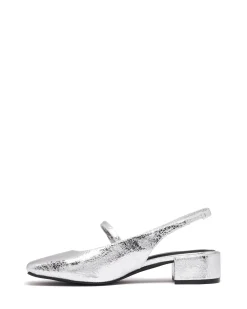 Discount Therapy Shoes Becker Slingback Heel Cracked Metallic Silver