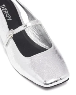 Discount Therapy Shoes Becker Slingback Heel Cracked Metallic Silver