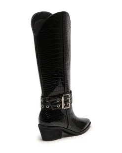 Online Therapy Shoes Maiden Tall Boot Patent Croc Black