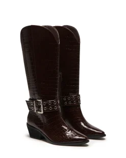 Clearance Therapy Shoes Maiden Tall Boot Patent Croc Chocolate
