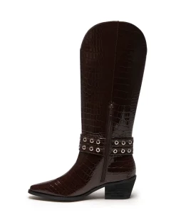 Clearance Therapy Shoes Maiden Tall Boot Patent Croc Chocolate