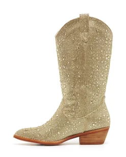 Fashion Therapy Shoes Majesty Cowboy Boot Rhinestones Gold